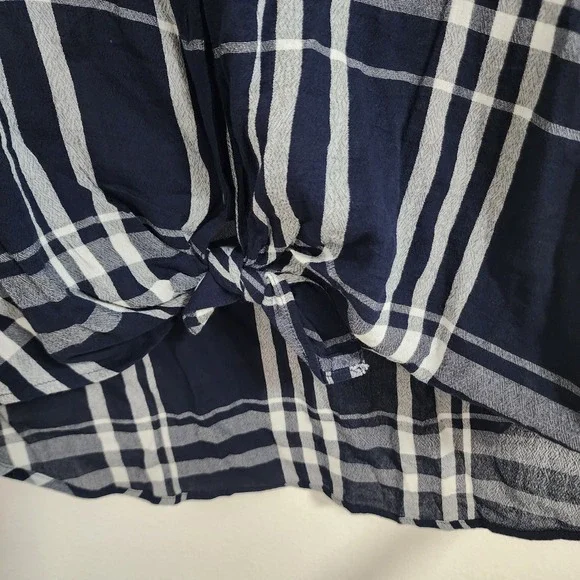 Lucky Brand Plaid Shirt Womens XL Long Sleeve Button Down Tie Front Navy - Picture 5 of 6